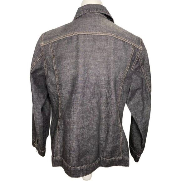 Chicos Platinum Dark Wash Denim‎ Jean Jacket Pleated Sz 2 Large 12 - Picture 3 of 8